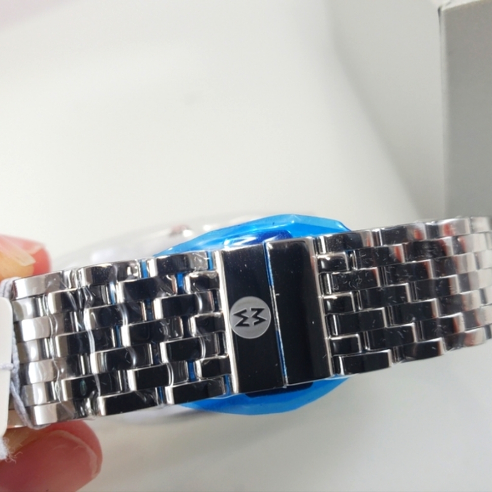 Michele Silver-Tone Watch with Blue Dial and Crystal Accents - Picture 11 of 13
